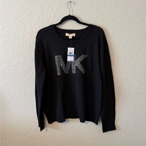 MICHAEL Michael Kors Black Sweater with Silver Studded Logo